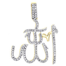 10K Yellow Gold Round Diamond Islamic Allah Arabic Pendant 1.20" Charm 1/3 CT.