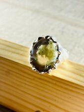 Antique Yemeni Agate Authentic Yellowish Blue Aqeeq Sterling Silver Ring 10 US 