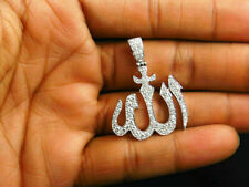 Allah Arabic Islamic Pendant 1Ct Round Cut Diamond 18K White Gold Over 925Silver