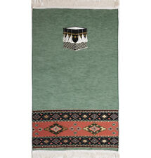 Turkish Islamic Luxury Woven Chenille Prayer Rug Janamaz Tribal Kaba Sage Green