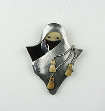 Zealandia Sterling Silver and Carved Fossil Islamic Masked Woman Brooch Pendant