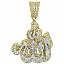 10K Yellow Gold Over Diamond Islamic Allah Tiered Pendant 1.80" Pave Charm 2 CT.