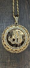 14k Gold Muslim Medallion Iced CZ Pendant 24" Link Chain Islam Allah 