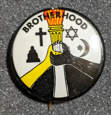 Vintage 1960 Brotherhood Christian Muslim Jewish Buddhist Peace Movement Pinback