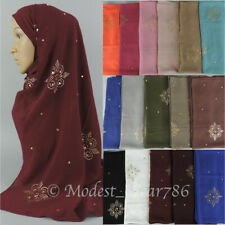 Premium Quality Chiffon Gold Rhinestones Hijab Shawl Scarf Muslim Headcover