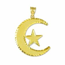 Middle Eastern Jewelry 10k Gold Islamic Charm Crescent Moon and Star Pendant