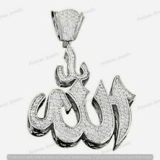 Diamond 2.00 CT Allah Arabic Islamic Unisex Pendant Charm 14K White Gold Finish