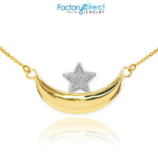 14k Gold Diamond Crescent Moon and Star Islamic Necklace
