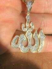 Mens Allah Islam Pendant 1ct Diamond 14K Gold Over Solid 925 Silver REAL ICY