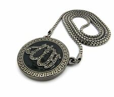 Iced BLACK ALLAH MUSLIM Round Bling Pendant & 3mm 30" Box Chain Hip Hop Necklace