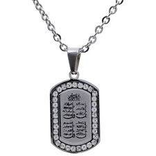 Silver Pt Engraved Crystal 4 Quls Necklace Chain Islamic Arabic Koran Surah Gift