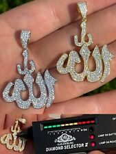 MOISSANITE Real 925 Silver/ Gold Allah Islamic Pendant Iced Pass Diamond Tester