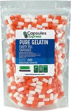 Size 00 Orange & White Empty Gelatin Pill Capsules Kosher Gelcaps Gel USA Halal