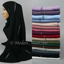Semi Maxi Cotton Jersey Hijab Scarf Muslim Headcover Gold Rhinestones 170X70 CM