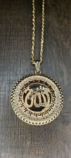 14k Gold Muslim Medallion Iced CZ Pendant 24" Link Chain Greek Islam Allah