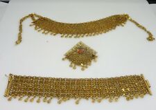 ANTIQUE ISLAMIC SILVER VERMEIL MIDDLE EASTERN NECKLACE, BRACELET & PIN SET 