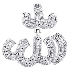 10K White Gold Round Diamond Islamic Arabic Allah Pendant 1.80" Charm 1.63 CT.
