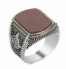 Men's Turkish Islamic Sterling Silver Ring Red Agate with Tughra