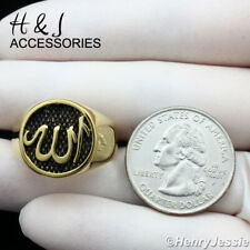 MEN Stainless Steel Black/Gold Muslim Allah 16mm Round Ring Size 8-13*AGR130