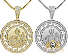 Genuine Sterling Silver Allah God Muslim Charm Islamic Pendent Lab Diamond Chain