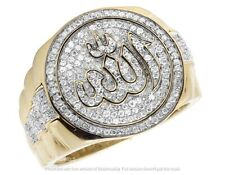 1 CT Round Cut Diamond Cluster Islamic Allah Ring For Men 14k Yellow Gold Finish
