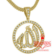 14K Yellow Gold Finish Allah God Muslim Pendent Charm Medallion Franco Chain Set