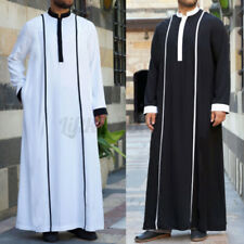US STOCK Men's Muslim Clothing Long Sleeve Islamic Arab Saudi Kaftan Robe Thobe