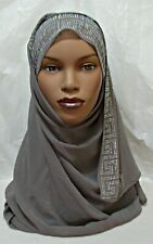 GREY Bubble Chiffon Rhinestone Scarf Greek Key Muslim Hijab 20% Silk Headcover