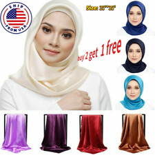 WomenSilk Scarf Chiffon Maxi Hijab Scarf Muslim Headcover 35" Satin Square Scarf