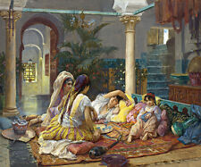 IN THE HAREM MUSLIM WOMEN ORIENTALIST PAINTING BY FREDERICK BRIDGMAN REPRO 