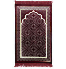 Lux Plush Islamic Muslim Janamaz Sajadah Velvet Prayer Rug Elegant Swirl Red