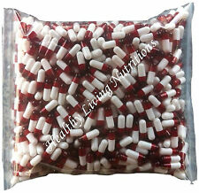 1000 EMPTY GELATIN CAPSULES gel ~SIZE 0 ~ Colored White/Red (Kosher/Halal))