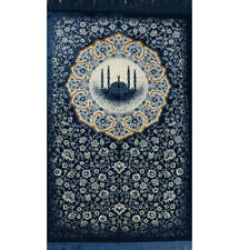 Turkish Islamic Janamaz Sajada Plush Velvet Prayer Rug Floral Mosque Blue