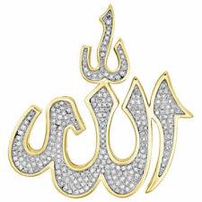 10K Yellow Gold Finish Diamond Pendant Islamic Allah Arabic Scripture 1.75" 1CT.
