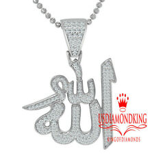 Real White Gold On Sterling Silver Lab Diamond Allah Muslim Pendent Charm +Chain