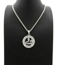 Iced Silver PT Muslim Allah Pendant & Box Cuban Rope Chain Hip Hop Necklace
