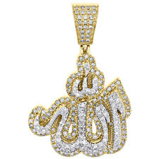 10K Yellow Gold Diamond Islamic Allah Tiered Pendant 1.80" Pave Charm 2.18 CT.