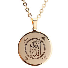 Gold Pt Round Allah Necklace Chain Islamic Muslim Gift Arabic Quran God Islam 
