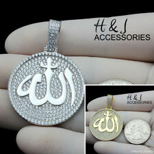 MEN 925 STERLING SILVER ICY 3D SILVER/GOLD MUSLIM ALLAH ROUND PENDANT*ASP306