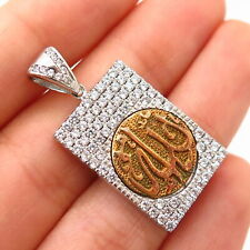 925 Sterling Silver 2-Tone C Z Muslims Allah Religious Bar Pendant