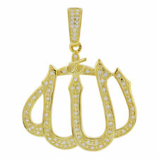 Gold Plated Sterling Silver Cubic Zirconia CZ Islamic Allah Pendant