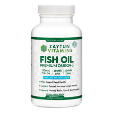 Zaytun Vitamins Halal Fish Oil 1200mg Omega-3 300mg Halal Gelatin EPA/DHA 120 Ct