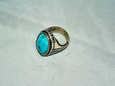  MIDDLE EASTERN STERLING SILVER LARGE NATURAL STONE TURQUOISE RING