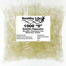 1000 EMPTY GELATIN CAPSULES SIZE 0 BULK Kosher/Halal Fast Ship Gel Caps #0 NoGMO