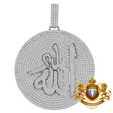 Real White Gold Over Sterling Silver Allah Muslim Medallion Charm Pendent 2.85''