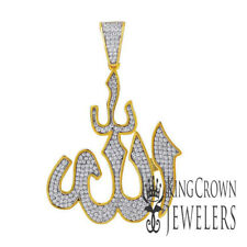 Unisex Real Yellow Gold Sterling Silver Lab Diamonds Allah Muslim Pendant Charm