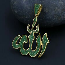 Allah Islamic Crescent Moon & Star Yellow Gold On Sterling Silver Charm Pendant