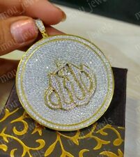 3Ct Round Lab Diamond Custom Made Allah Arabic Islamic Pendant White Gold Finish