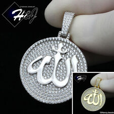 MEN 925 STERLING SILVER ICY DIAMOND SILVER/GOLD MUSLIM ALLAH ROUND PENDANT*SP306