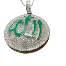 Almighty "Allah" Islamic Real Silver On White Gold Tone Religious Custom Pendant